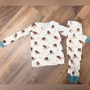 Angel Dear Bamboo 2 Piece Pajama Set in Cream Bison Print with Green Cuff Accent